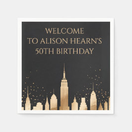 Elegant Gold NYC Skyline Birthday Welcome Napkin Serviette