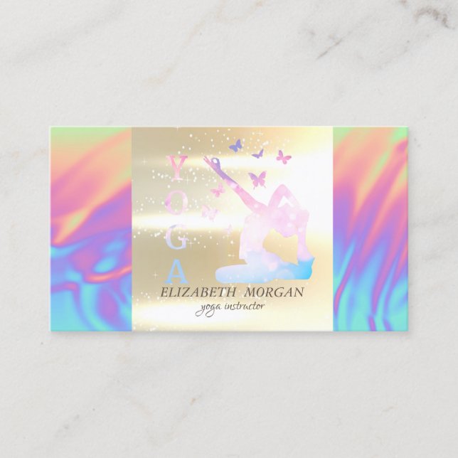 Elegant Gold Ombre Holographic Yoga Instructor Visitenkarte (Vorderseite)