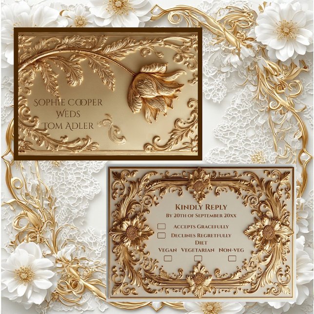 Elegant Gold Ornate Baroque Grandeur Floral Motifs RSVP Karte (Elegant Gold Ornate Baroque Grandeur Floral Motifs RSVP Card)