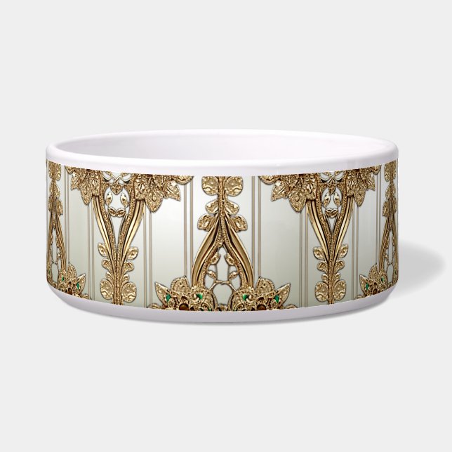 Elegant Gold Ornate Ceramic Pet Bowl Napf (Vorderseite)
