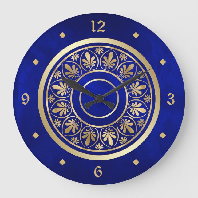 Elegant Gold Ornate Design Circle Pattern Große Wanduhr (Vorderseite)