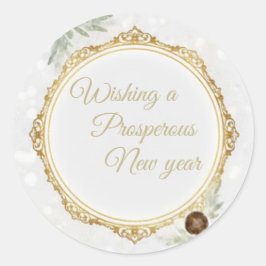 Elegant Gold Ornate Frame Round Sticker with Eucal