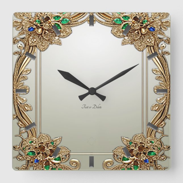 Elegant Gold Ornate Wall Clock Quadratische Wanduhr (Vorderseite)