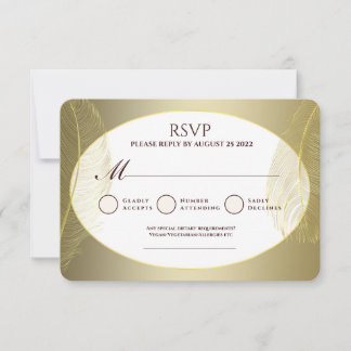 Elegant Gold Oval Feather RSVP Card Karte
