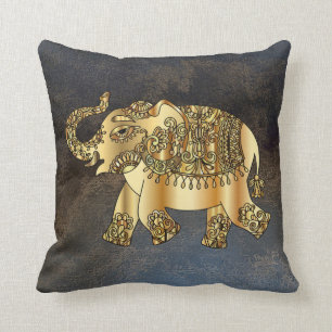Elegant Gold Paisley Elephant, Lederlook Kissen