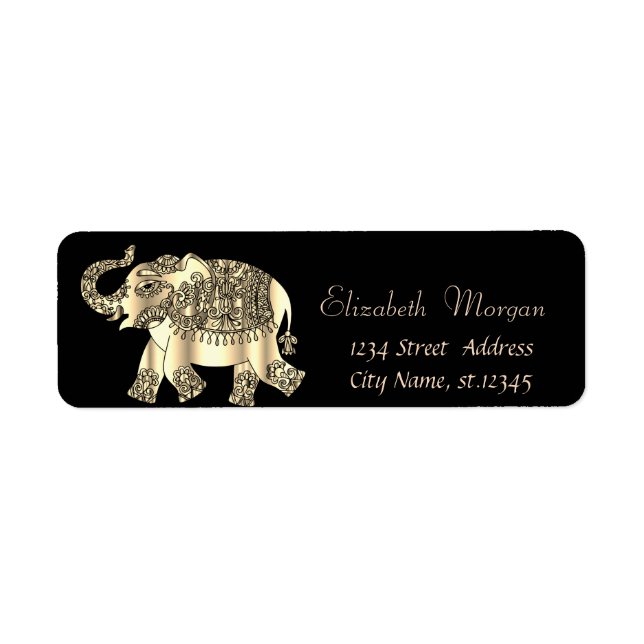 Elegant Gold Paisley Floral Elephant, Black (Vorne)