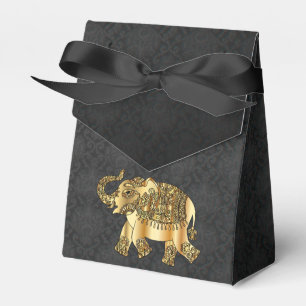 Elegant Gold Paisley Floral Elephant, Black Damask Geschenkschachtel