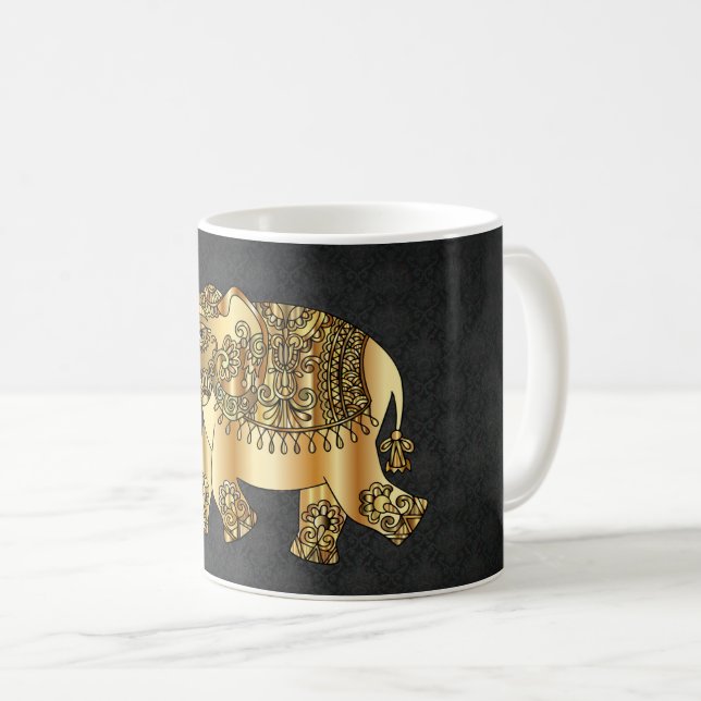 Elegant Gold Paisley Floral Elephant, Black Damask Kaffeetasse