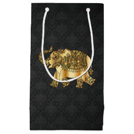 Elegant Gold Paisley Floral Elephant, Black Damask Kleine Geschenktüte