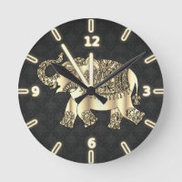 Elegant Gold Paisley Floral Elephant, Black Damask