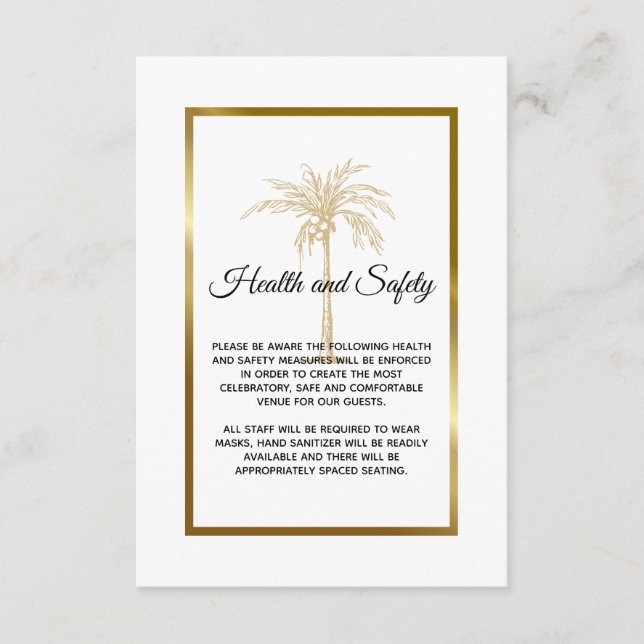 Elegant Gold Palm Tree Hochzeit Gesundheit und Sic Begleitkarte (Vorderseite)