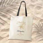 Elegant Gold Palm Tree Wedding Vielen Dank Tragetasche<br><div class="desc">Passen Sie diese schwarze und goldene Tasche "Danke, dass Sie meine Brautjungfrau" mit Ihrer besonderen Touch an. Dieses moderne Design besticht durch moderne Schrift, schwarzen und goldenen Text inklusive einer künstlerischen Palme. Personalisieren Sie es mit dem Namen Ihrer Brautjungfrau, Ihrem Namen und Ihrem Hochzeitstermin. Wenn Sie Hilfe oder passende Artikel...</div>