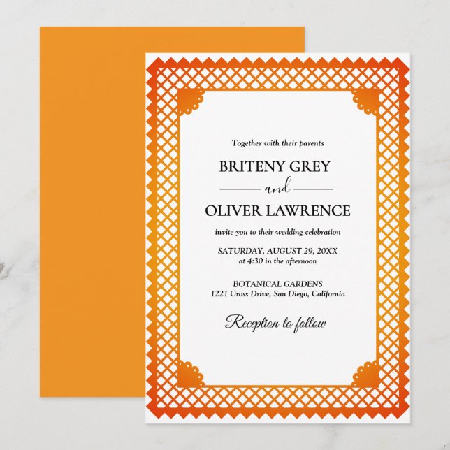 Elegant Gold Papel Picado Unkraut Einladung (Vorne/Hinten)