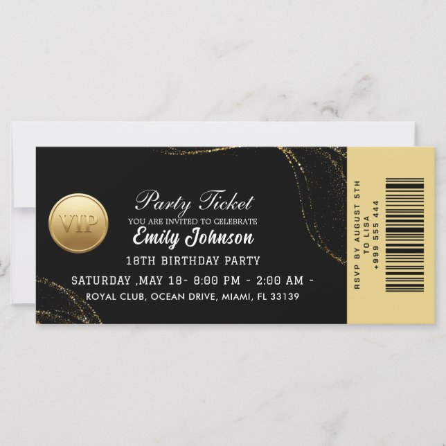 Elegant Gold Party Ticket Invitation (Vorderseite)