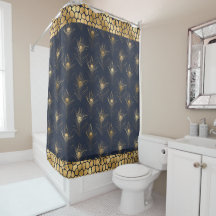 Elegant Gold Peacock Navy Blue Print Stilvoll