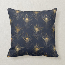 Elegant Gold Peacock Navy Blue Print Stilvoll Kissen