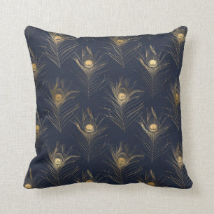 Elegant Gold Peacock Navy Blue Print Stilvoll Kissen