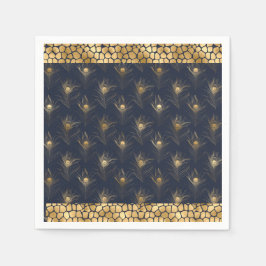 Elegant Gold Peacock Navy Blue Print Stilvoll Serviette