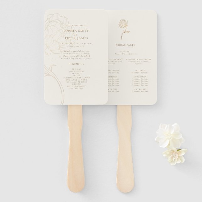 Elegant gold peony line Ceremony Program Hand Fan Fächer (Vorne und Hinten)