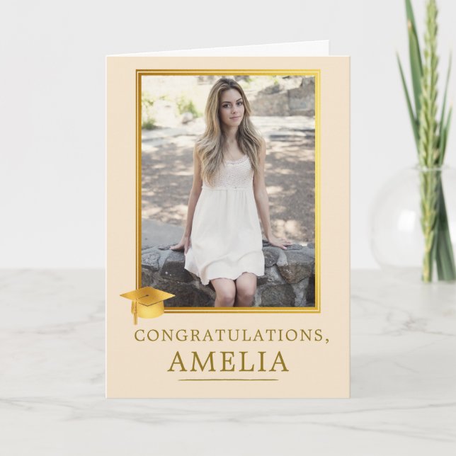 Elegant Gold Photo Graduation Congratulations Karte (Vorderseite)