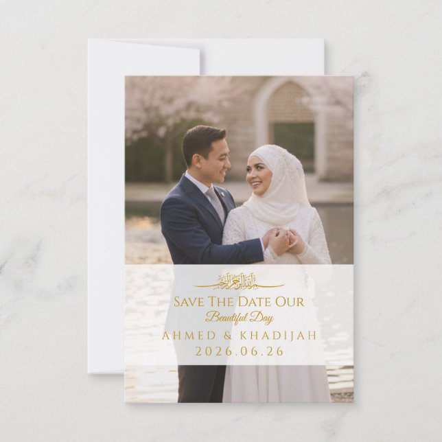 Elegant Gold Photo Save the Date Islamic Wedding  (Vorderseite)