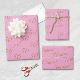 Elegant Gold Pink 50 Fantastischer Geburtstag Geschenkpapier Set