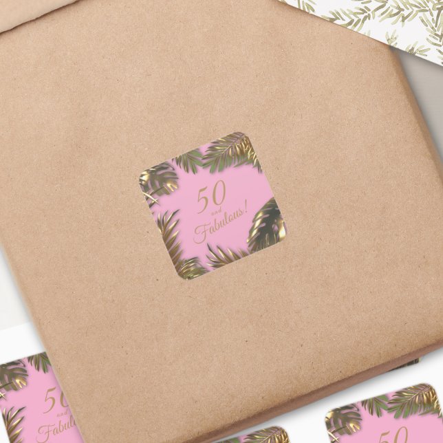 Elegant Gold Pink 50 Fantastischer Geburtstag Quadratischer Aufkleber (Von Creator hochgeladen)