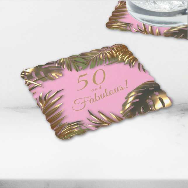 Elegant Gold Pink 50 Fantastischer Geburtstag Untersetzer (Von Creator hochgeladen)