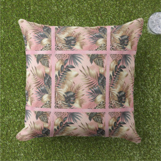 Elegant Gold, Pink and Black Jungle Leaf Pattern Kissen