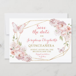 Elegant Gold Pink Floral Mis XV Años Save the Date Einladung