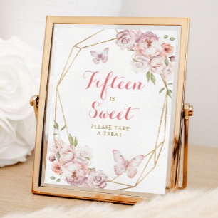 Elegant Gold Pink Floral Quince Fünfzehn ist süß Poster