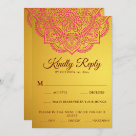 Elegant Gold Pink paisley Indian Wedding RSVP