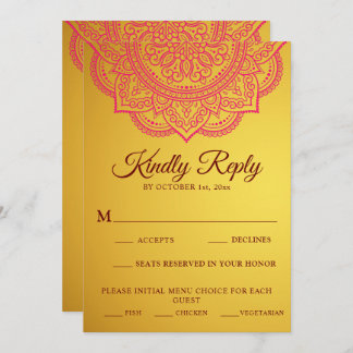 Elegant Gold Pink paisley Indian Wedding RSVP