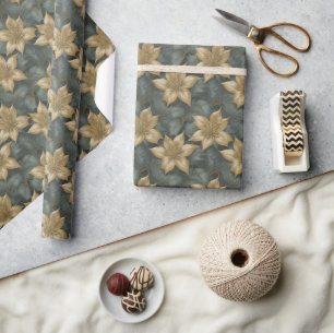 Elegant Gold Poinsettia Floral Geschenkpapier