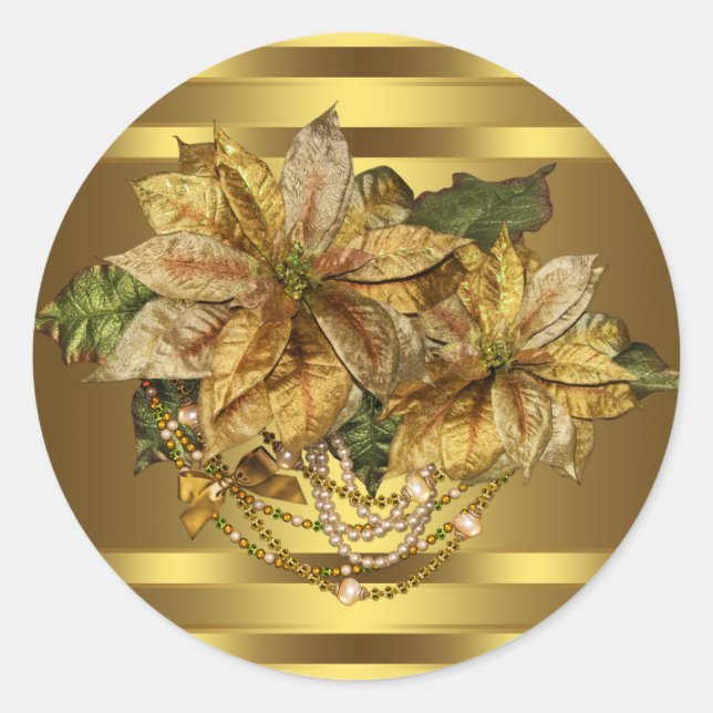 Elegant Gold Poinsettia Stickers (Vorderseite)