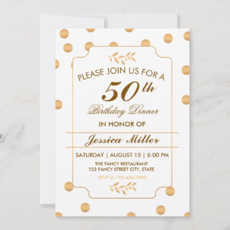 Elegant Gold Polka Dot 50. Geburtstag Einladung
