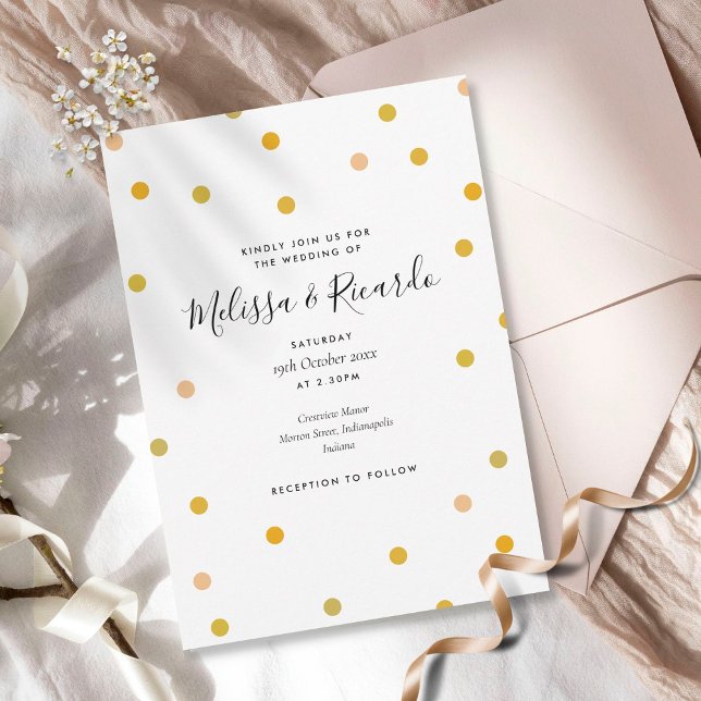 Elegant Gold Polka Dots Wedding Einladung (Von Creator hochgeladen)