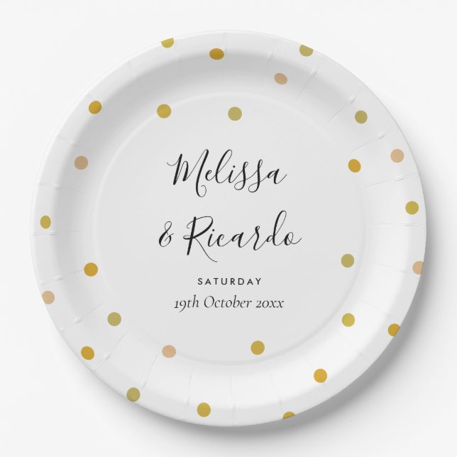 Elegant Gold Polka Dots Wedding Pappteller (Vorderseite)