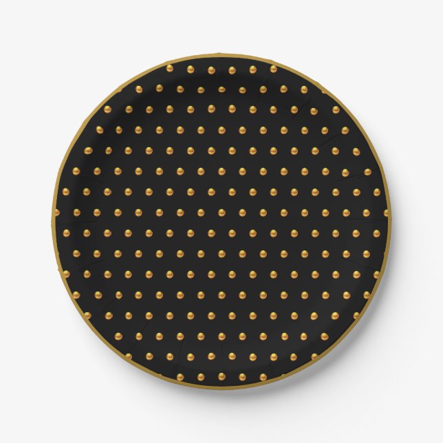 Elegant Gold Polka Punkte auf schwarz Pappteller (Vorderseite)