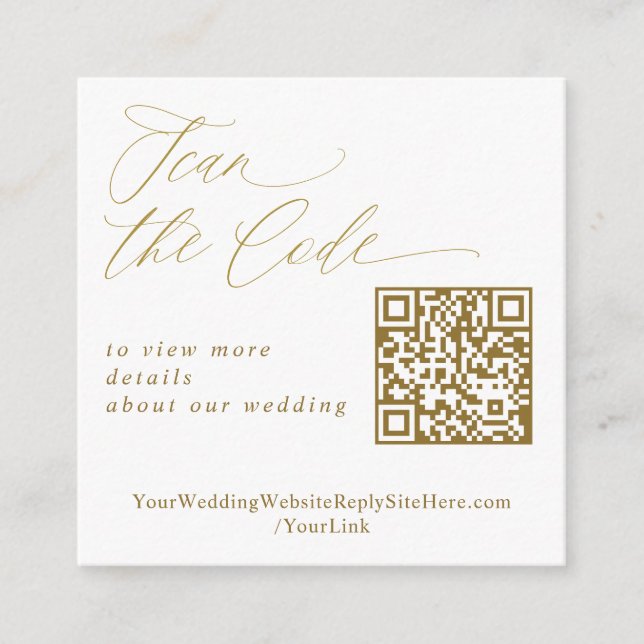 Elegant Gold QR Code Wedding Website Begleitkarte (Vorderseite)