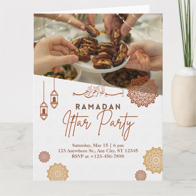 Elegant Gold Ramadan Iftar Einladung mit Foto (Vorderseite)