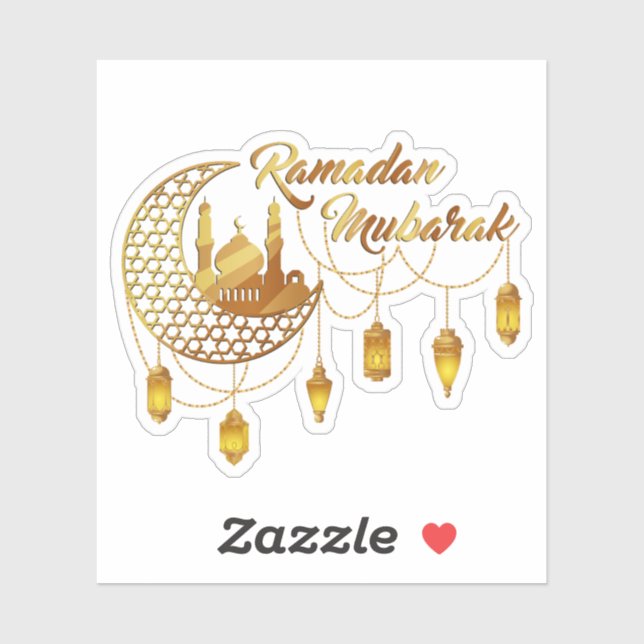 Elegant Gold Ramadan Mubarak Mosque & Lanterns Aufkleber (Blatt)