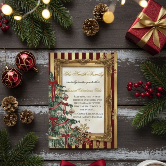 Elegant Gold & Red Christmas Party Invitation Einladung (Von Creator hochgeladen)