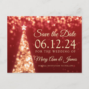 Elegant Gold Red Christmas rettet das Datum Ankündigungspostkarte