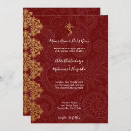 Elegant Gold & Red Ganesha Indian Wedding Einladung