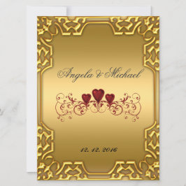 Elegant Gold Red Hearts Einladung Hochzeit