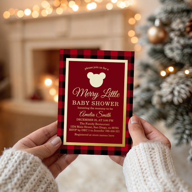 Elegant Gold Red Plaid Merry Little Baby Shower Folieneinladung (Von Creator hochgeladen)
