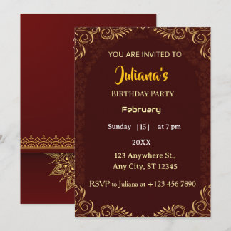 Elegant Gold Red Royal Minimal Birthday Invitation Einladung