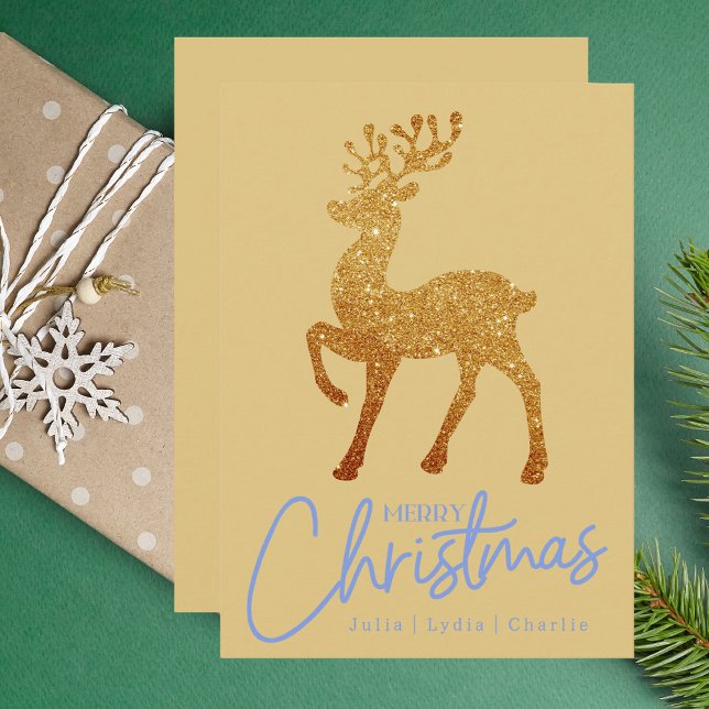 Elegant Gold Reindeer Frohe Weihnachtsschrift Mitteilungskarte (Von Creator hochgeladen)