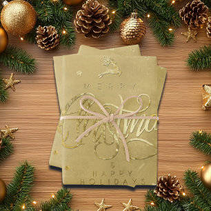 Elegant Gold Reindeer Gold Briefe Weihnachten Geschenkpapier Set